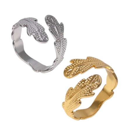 Verstelbare RVS Ring met Verfijnd Veer-Ontwerp (17 mm) - Goudkleur -