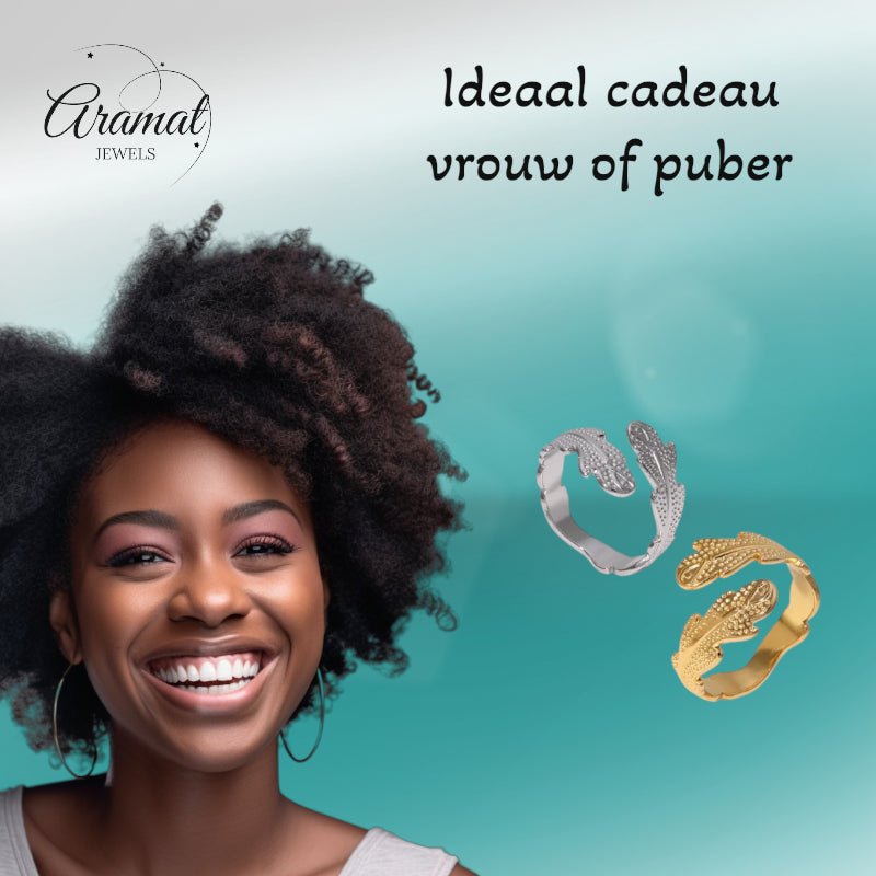 Verstelbare RVS Ring met Verfijnd Veer-Ontwerp (17 mm) - Goudkleur -