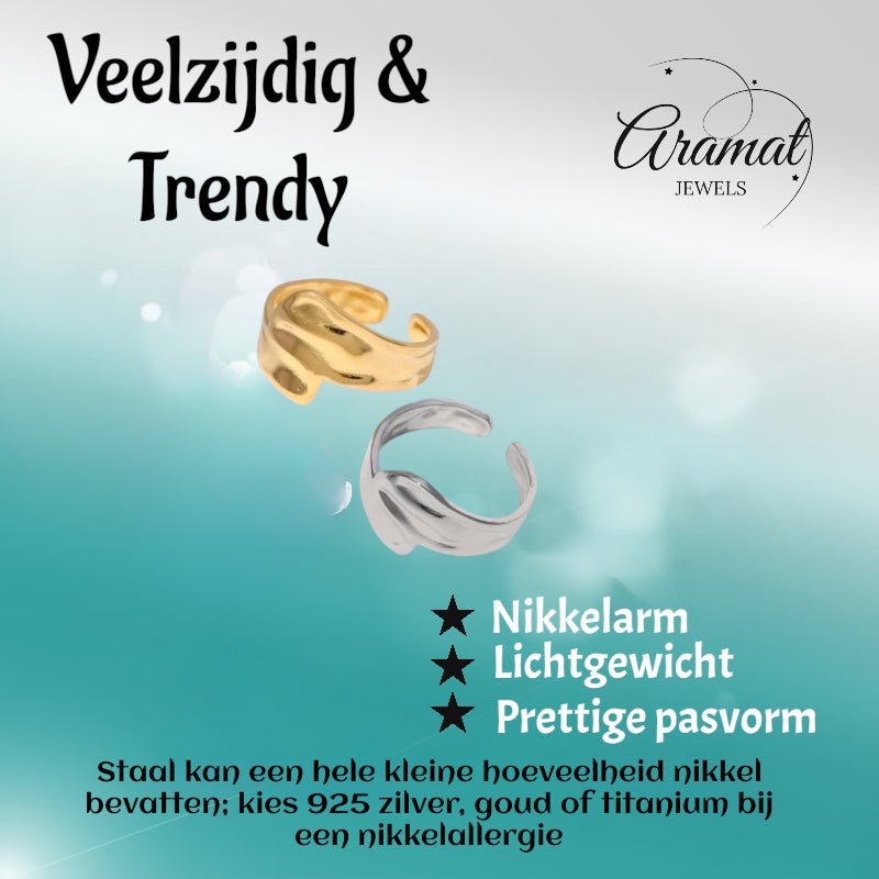 Brede Moderne One Size Ring RVS (14 mm) - Goudkleur -