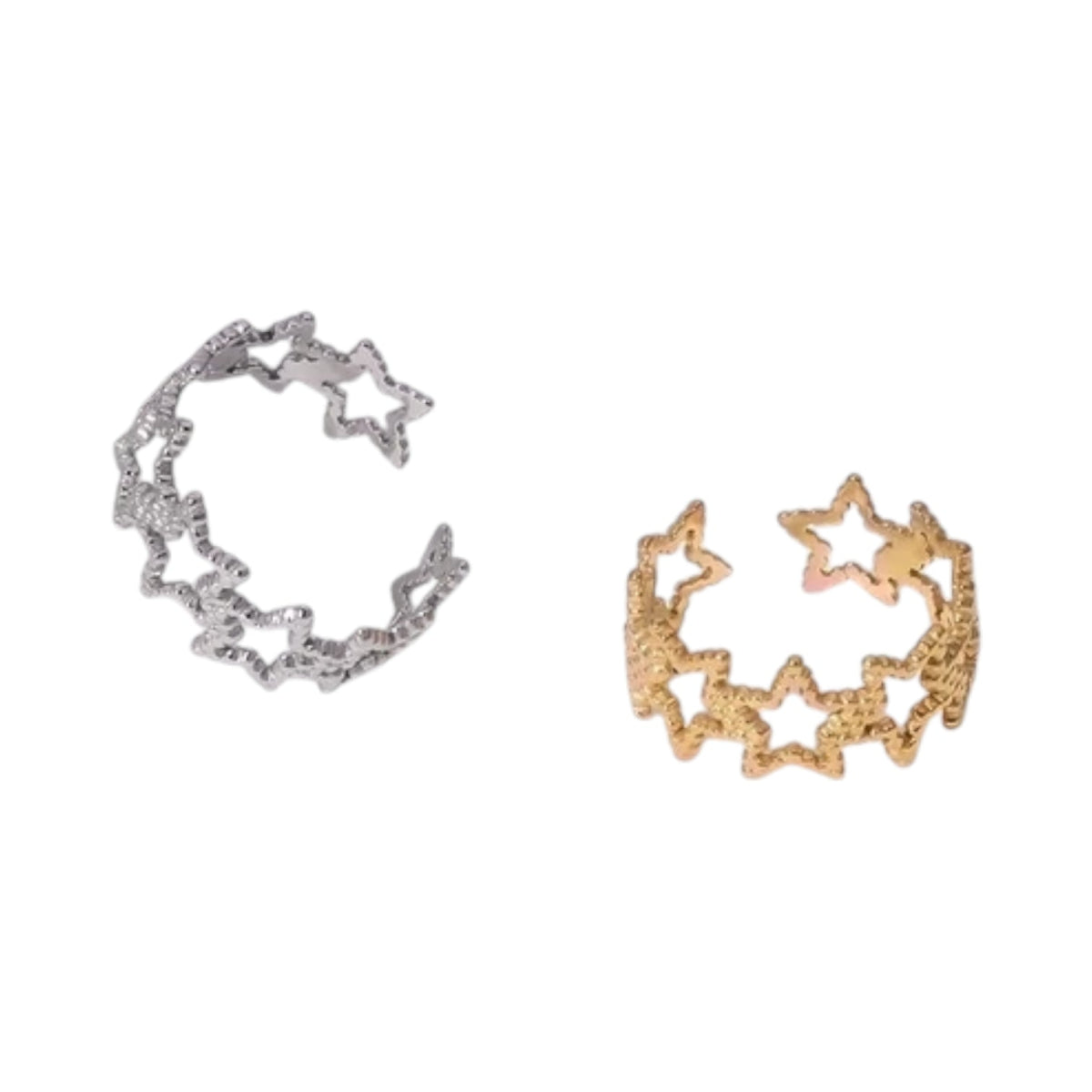 Verstelbare Sterren Ring van RVS met Bolletjes Motief (9 mm) - Goudkleur -