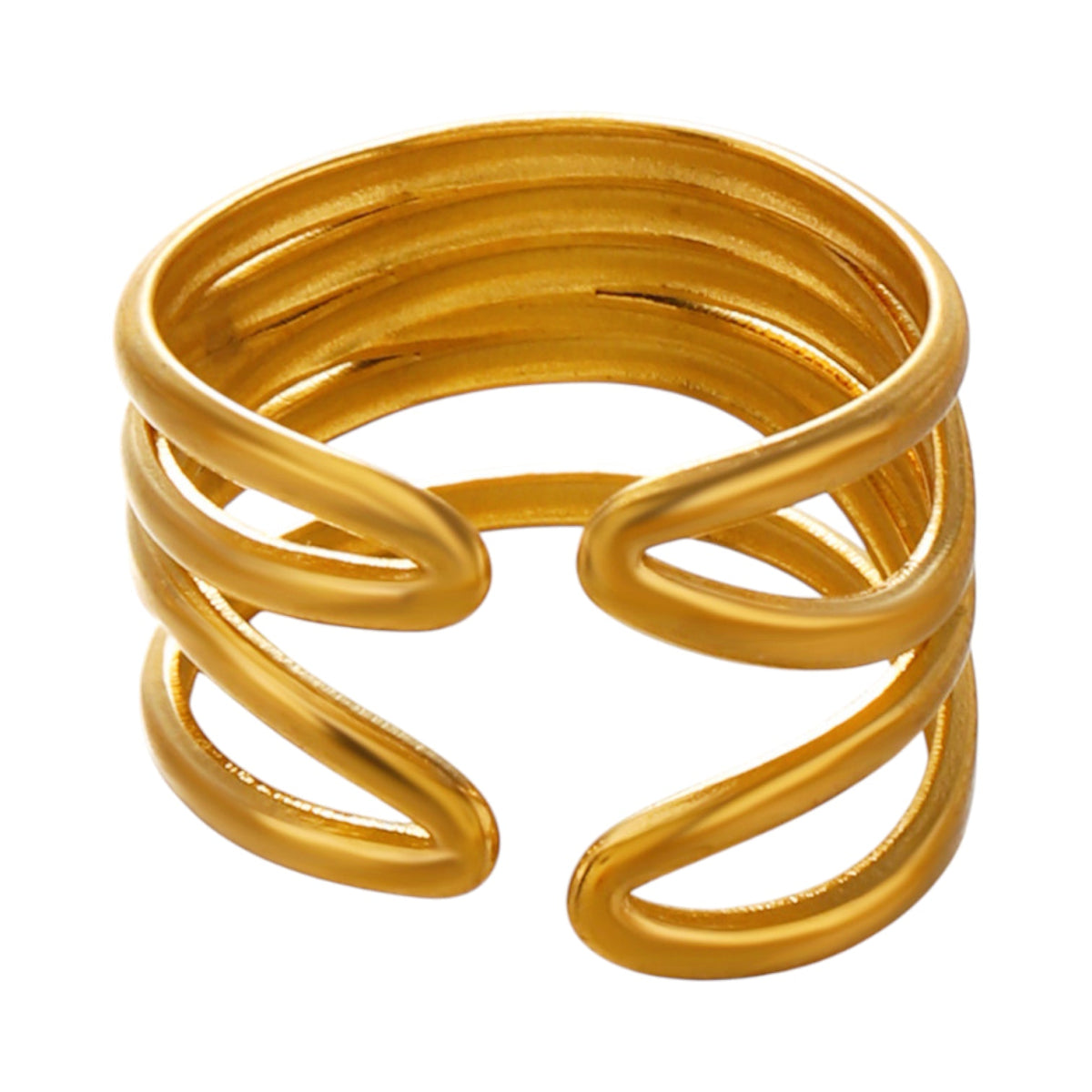 Brede One Size Ring RVS met Modern Lijnenspel (14 mm) - Goudkleur -