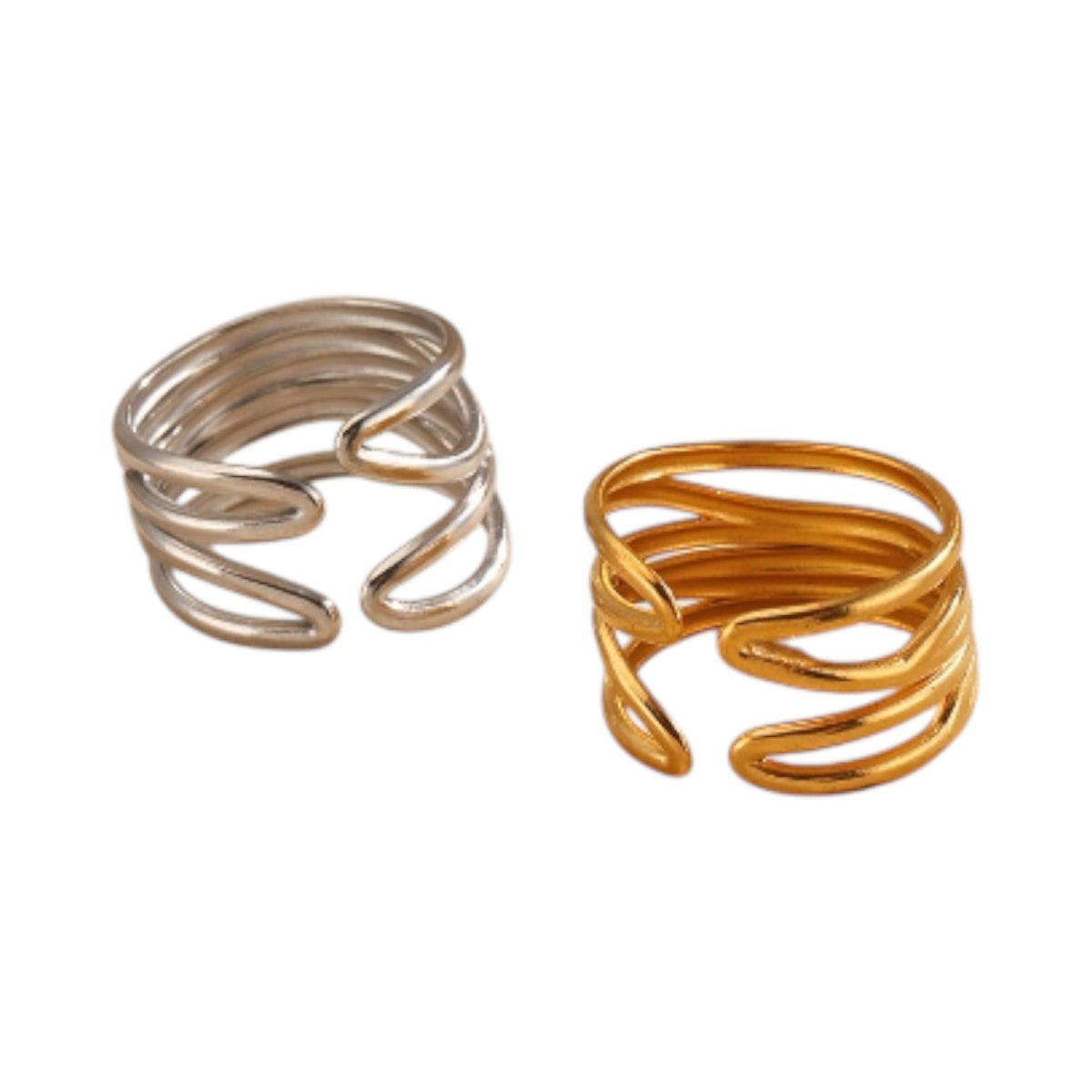 Brede One Size Ring RVS met Modern Lijnenspel (14 mm) - Goudkleur -
