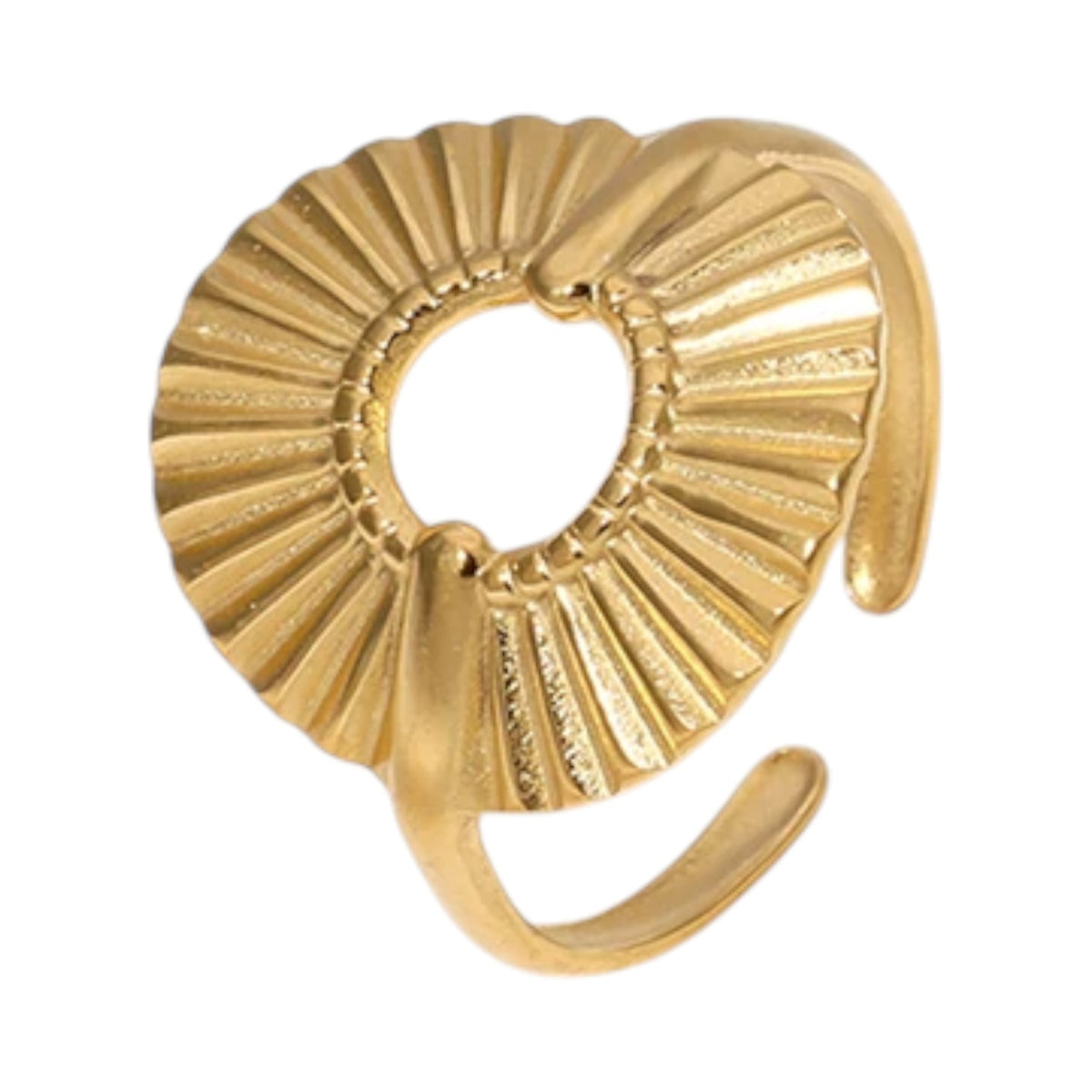 Brede One Size Ring RVS met Cirkel en Lijnenspel (18 mm) - Goudkleur -