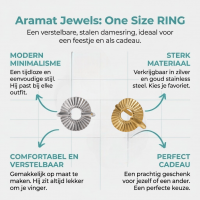 Brede One Size Ring RVS met Cirkel en Lijnenspel (18 mm) - Goudkleur -