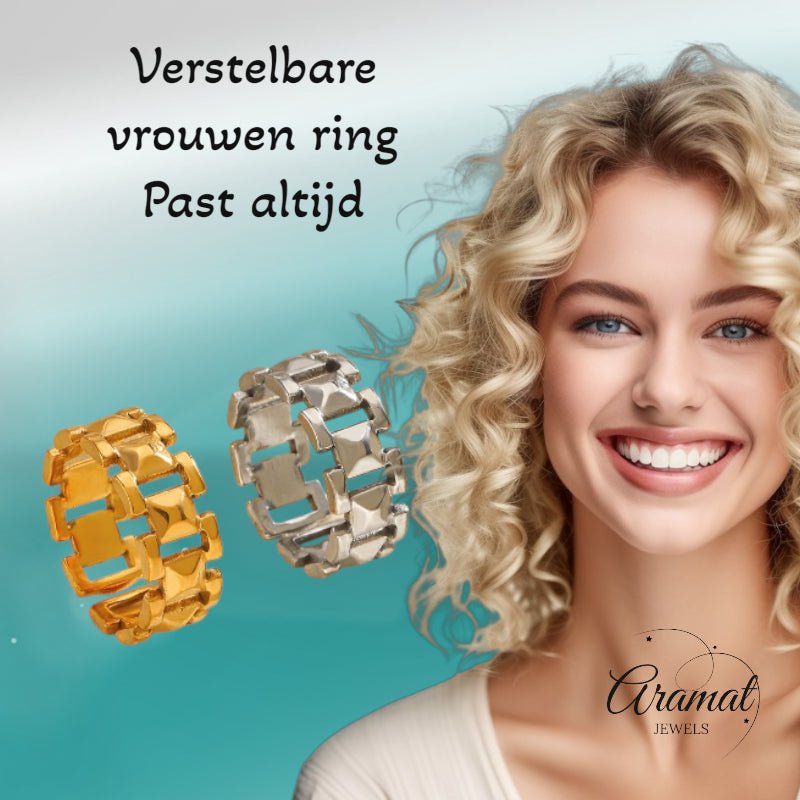 Brede One Size Schakelring van RVS - Goudkleurig of Zilver (9 mm) - Goudkleur -