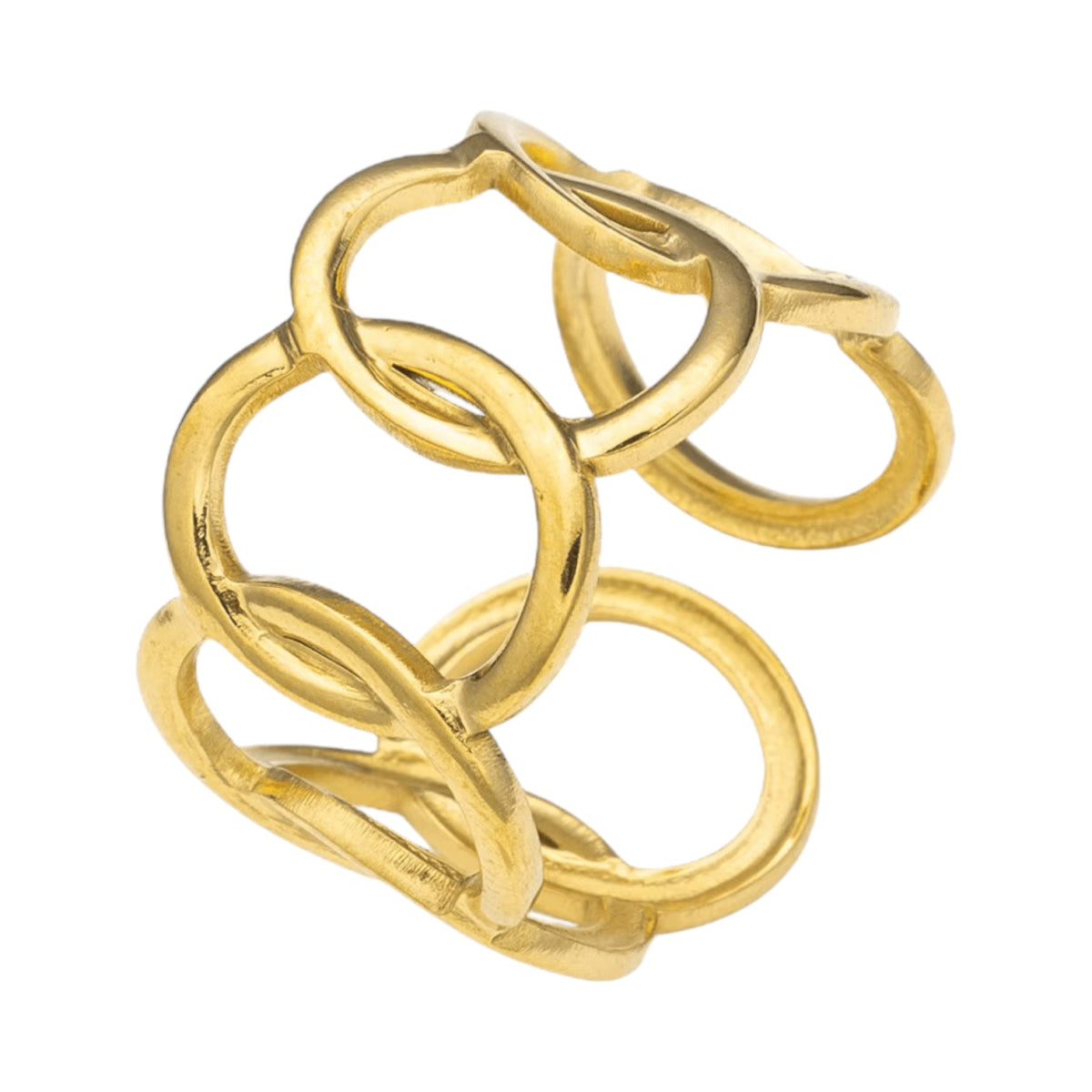 Brede One Size Ring RVS met Ovale Schakels (13 mm) - Goudkleur -