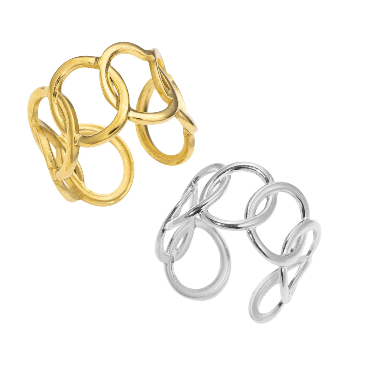 Brede One Size Ring RVS met Ovale Schakels (13 mm) - Goudkleur -