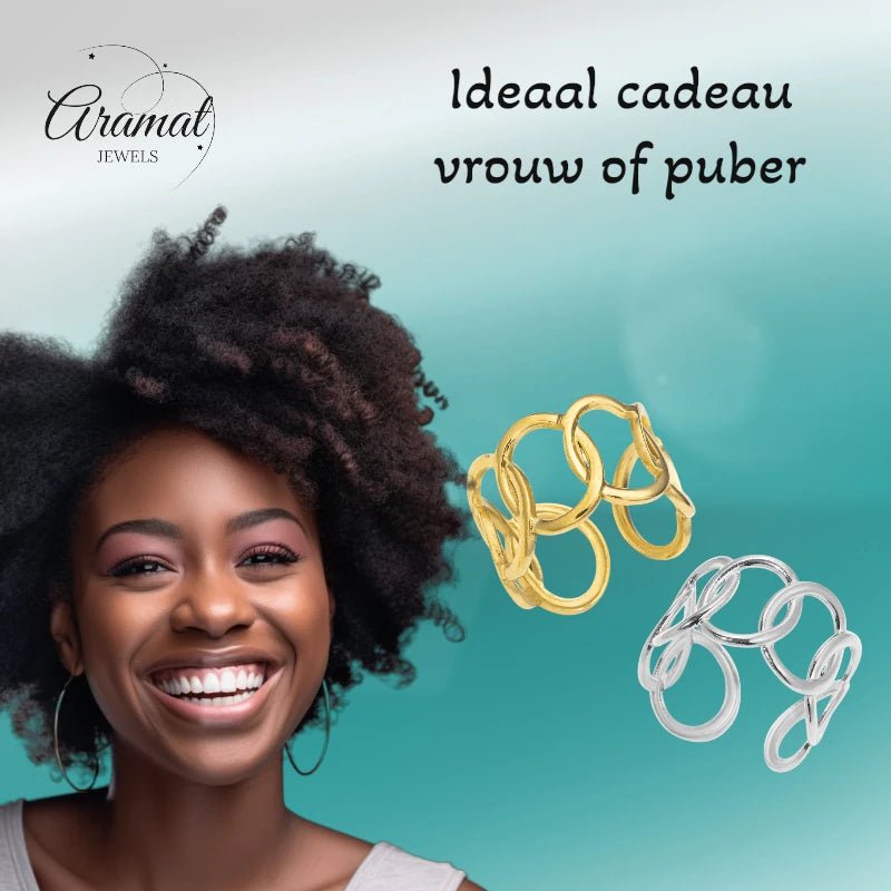Brede One Size Ring RVS met Ovale Schakels (13 mm) - Goudkleur -