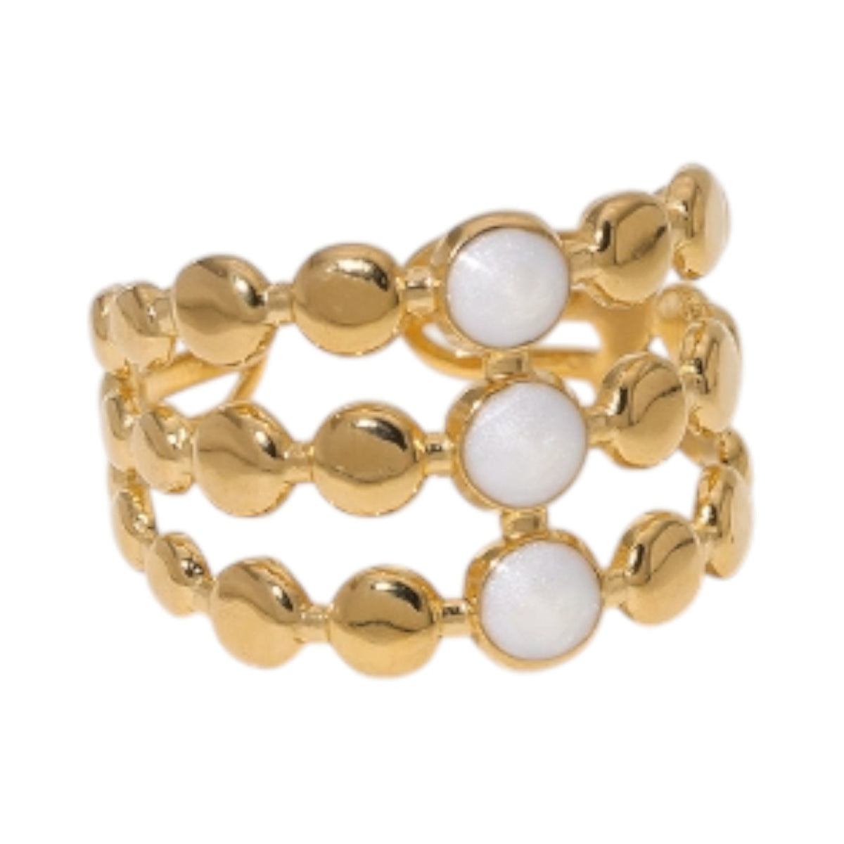 Brede Verstelbare Ring met 3 Emaille Cirkels - Goudkleurig RVS - Wit -