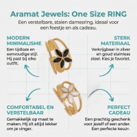 Goudkleurige Verstelbare Ring met Emaille Bloem - Triple Design (12 mm) - Wit -