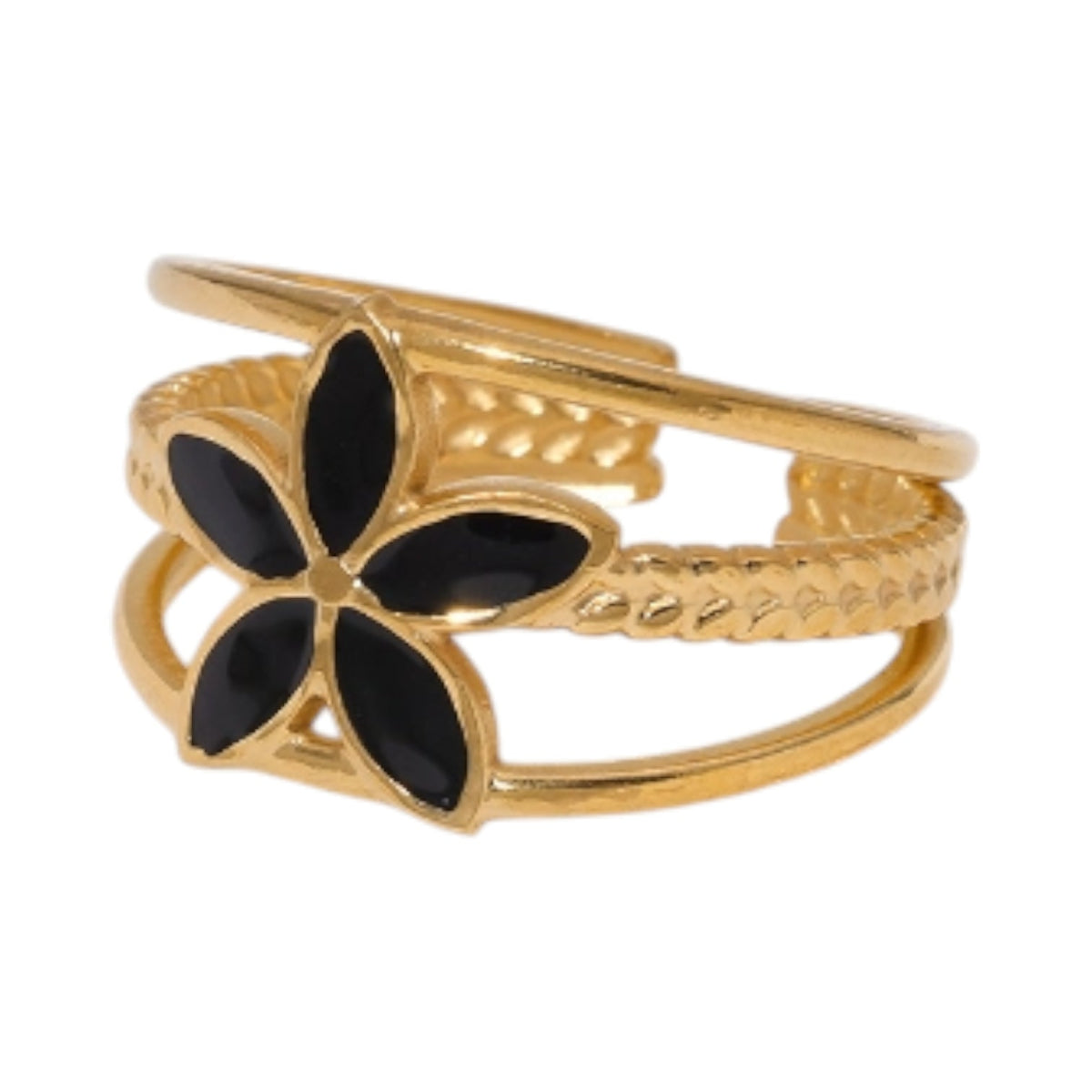 Goudkleurige Verstelbare Ring met Emaille Bloem - Triple Design (12 mm) - Wit -