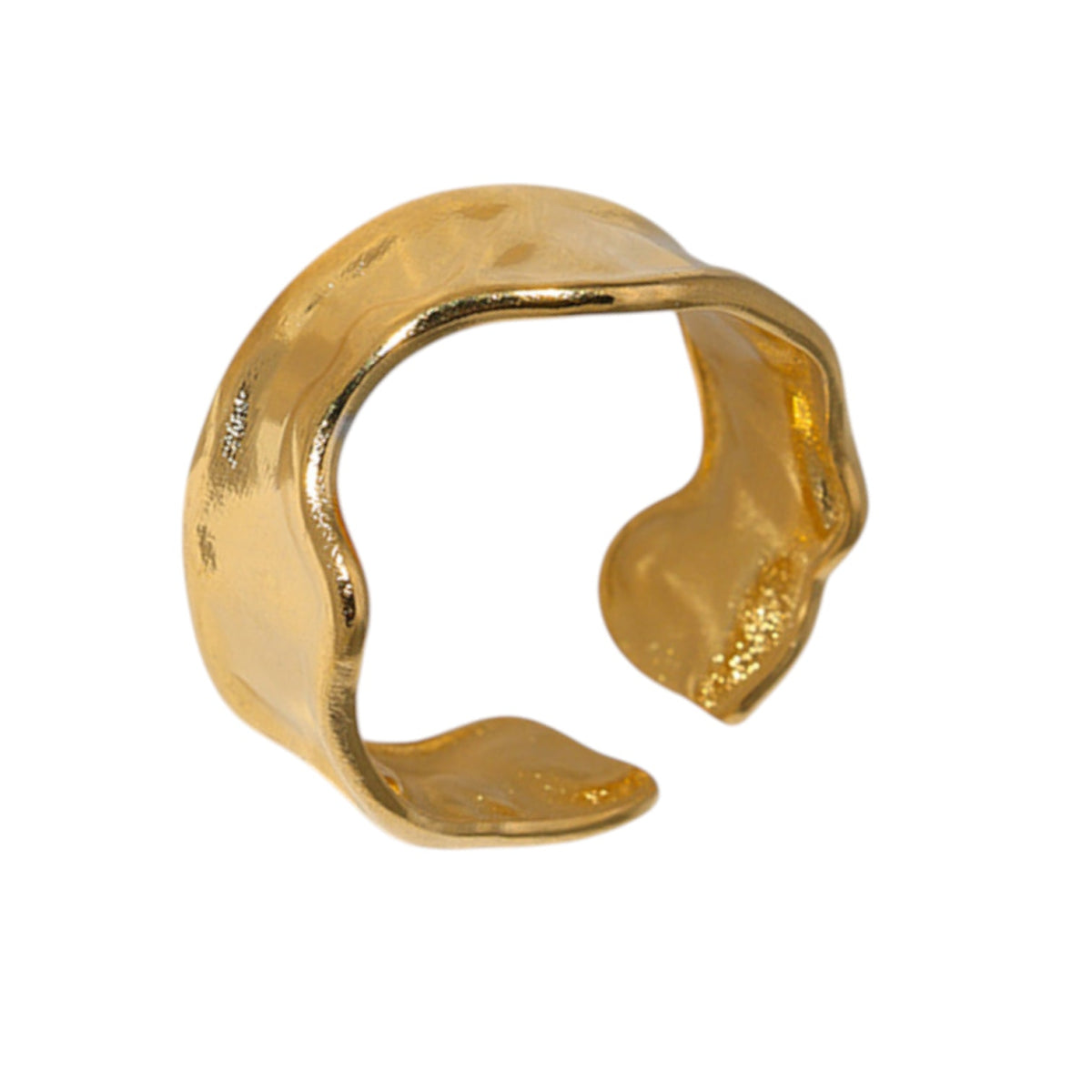 Verstelbare RVS Damesring met Getrommeld Design - 11mm breed - Goudkleur -