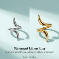 Grote Brede One Size Ring RVS met Lijnen Design (32 mm) - Goudkleur -
