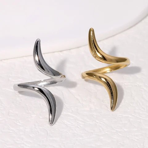 Grote Brede One Size Ring RVS met Lijnen Design (32 mm) - Goudkleur -