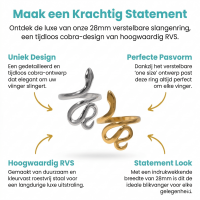Grote Verstelbare Slangenring van RVS - 28mm Statement Ring - Goudkleur -