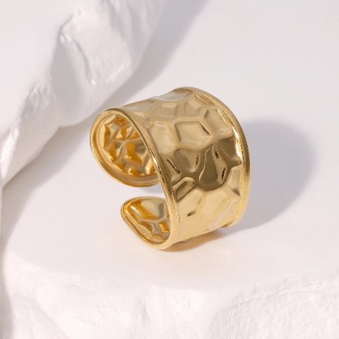 Brede Verstelbare Damesring met Geometrisch Design - 15mm RVS - Goudkleur -