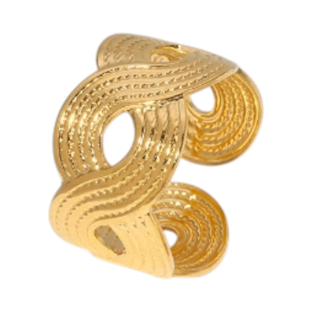 Brede Verstelbare Ring RVS met Vlecht Motief - 13 mm - Goudkleur -