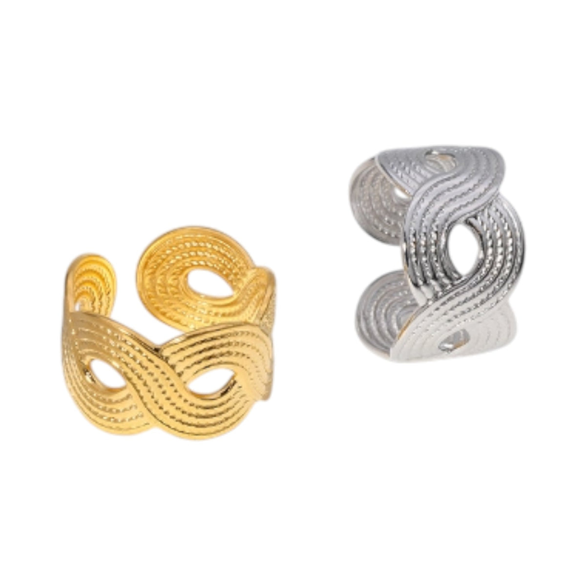 Brede Verstelbare Ring RVS met Vlecht Motief - 13 mm - Goudkleur -