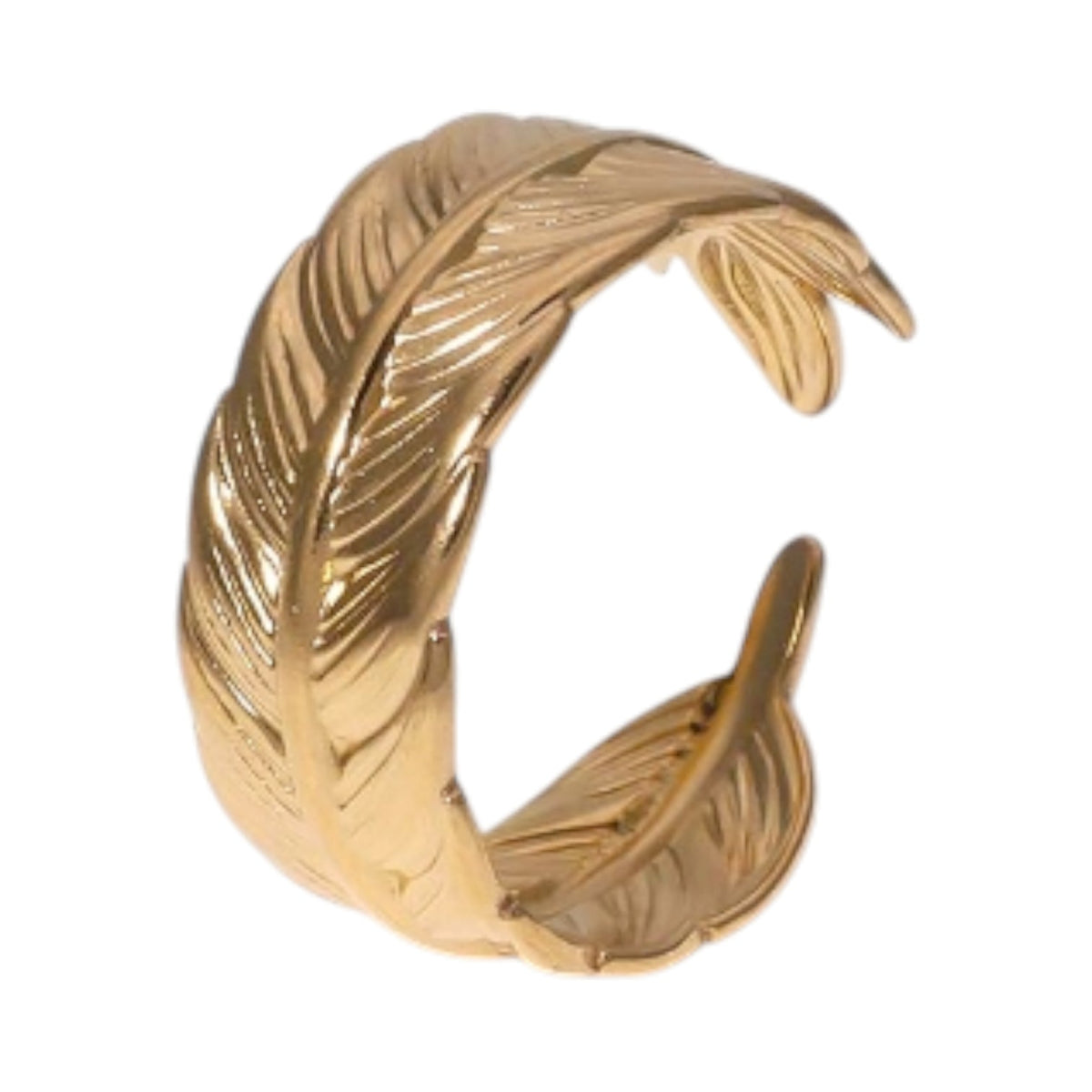 Verstelbare RVS Ring met Veertje Motief - (8 mm) - Goudkleur -