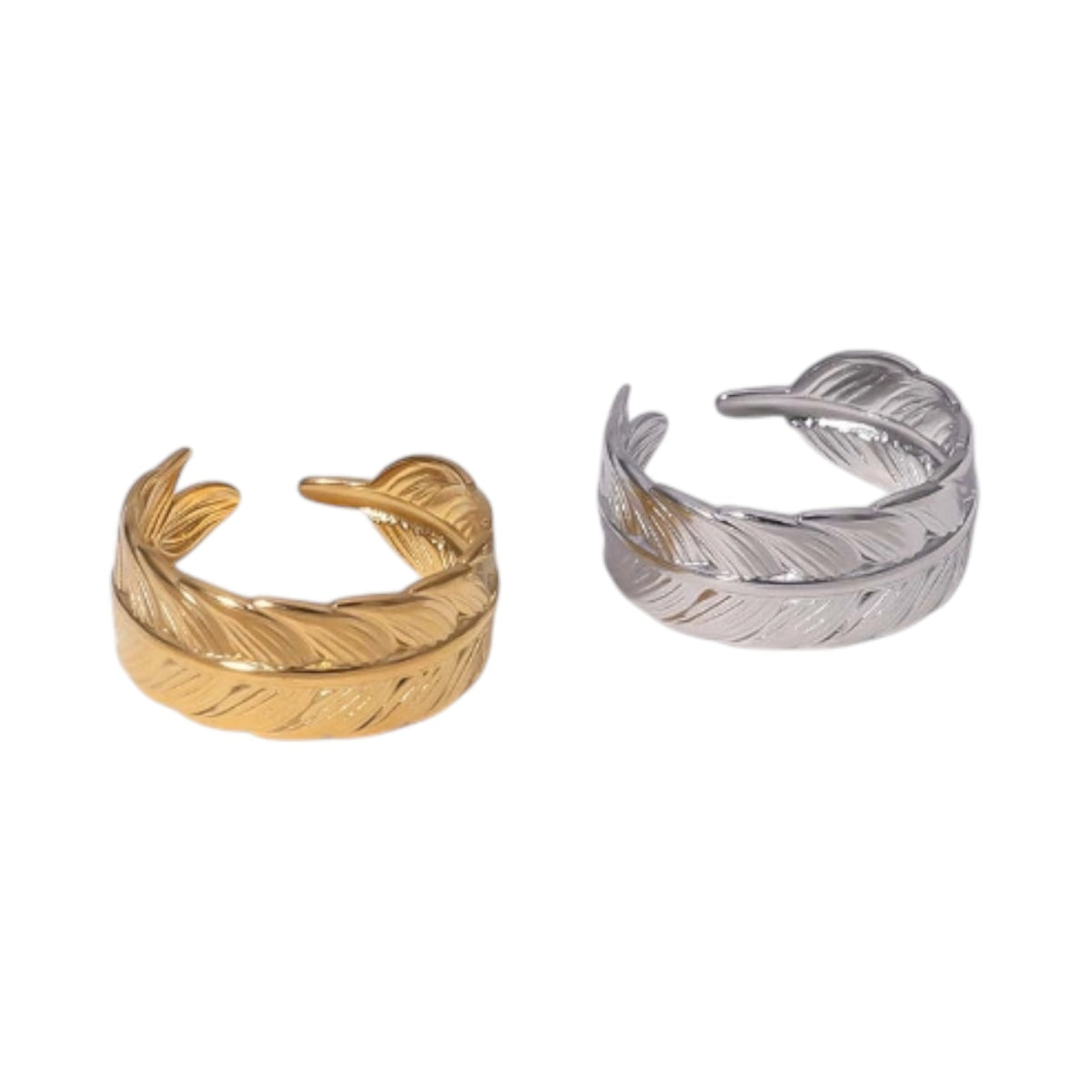 Verstelbare RVS Ring met Veertje Motief - (8 mm) - Goudkleur -