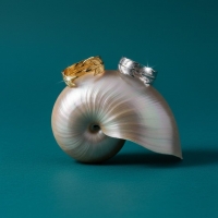 Verstelbare RVS Ring met Veertje Motief - (8 mm) - Goudkleur -