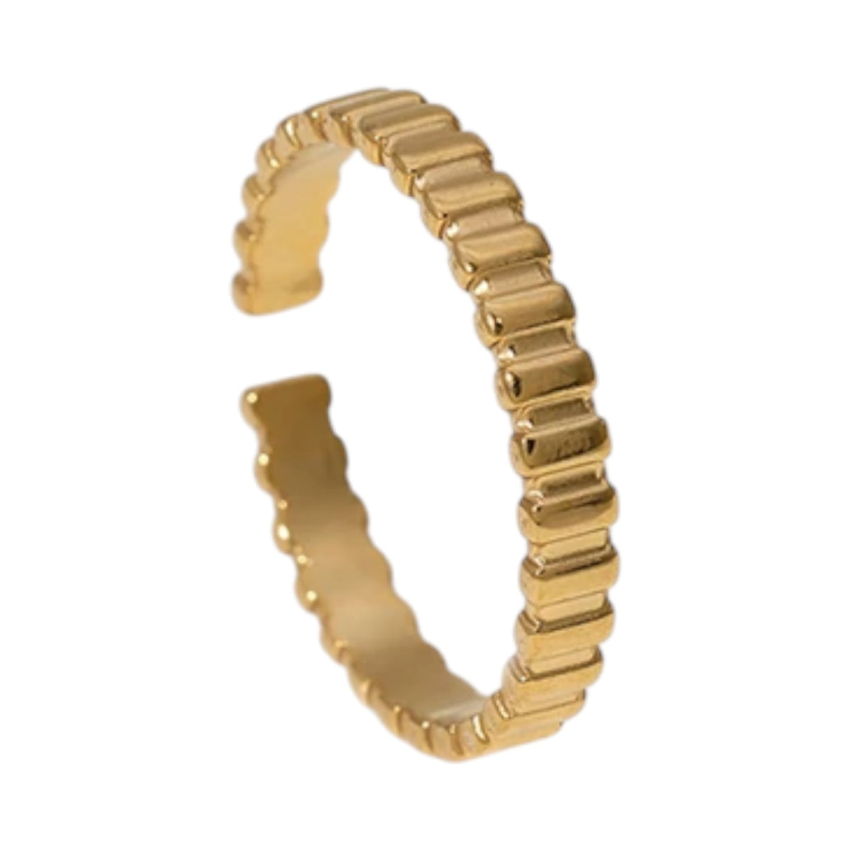 Verstelbare RVS Ring met Blokjes Motief - 3mm Breed - Goudkleur -