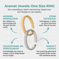 Verstelbare RVS Ring met Blokjes Motief - 3mm Breed - Goudkleur -