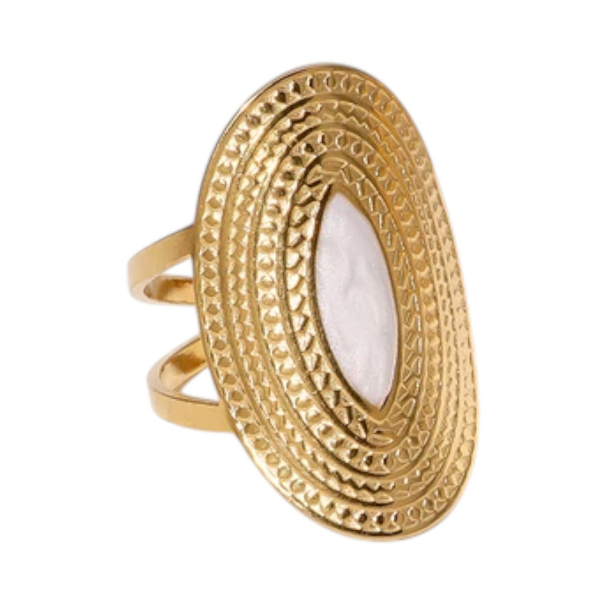 Grote Verstelbare RVS Ring Ovaal met Emaille - 28 mm - Wit -