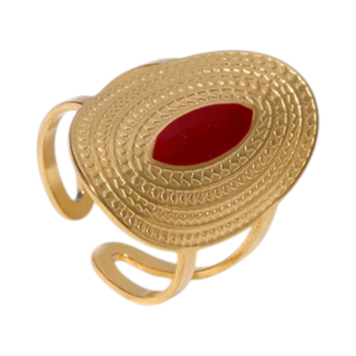 Grote Verstelbare RVS Ring Ovaal met Emaille - 28 mm - Rood -