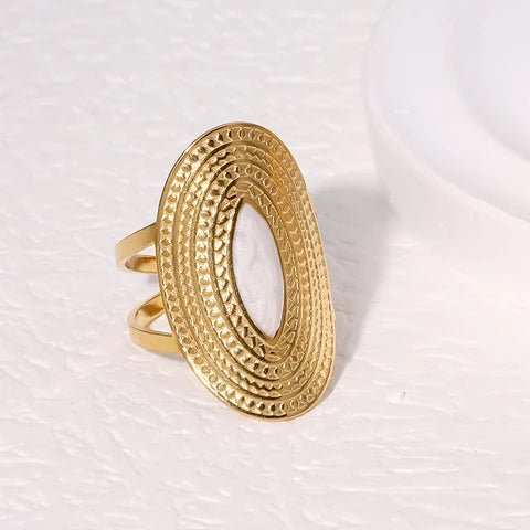 Grote Verstelbare RVS Ring Ovaal met Emaille - 28 mm - Rood -