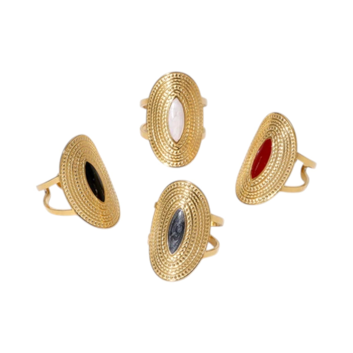 Grote Verstelbare RVS Ring Ovaal met Emaille - 28 mm - Grijs -
