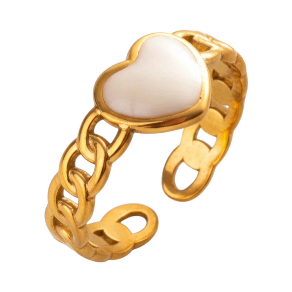 Verstelbare RVS Ring met Emaille Hartje - Goudkleur (8 mm) - Wit -