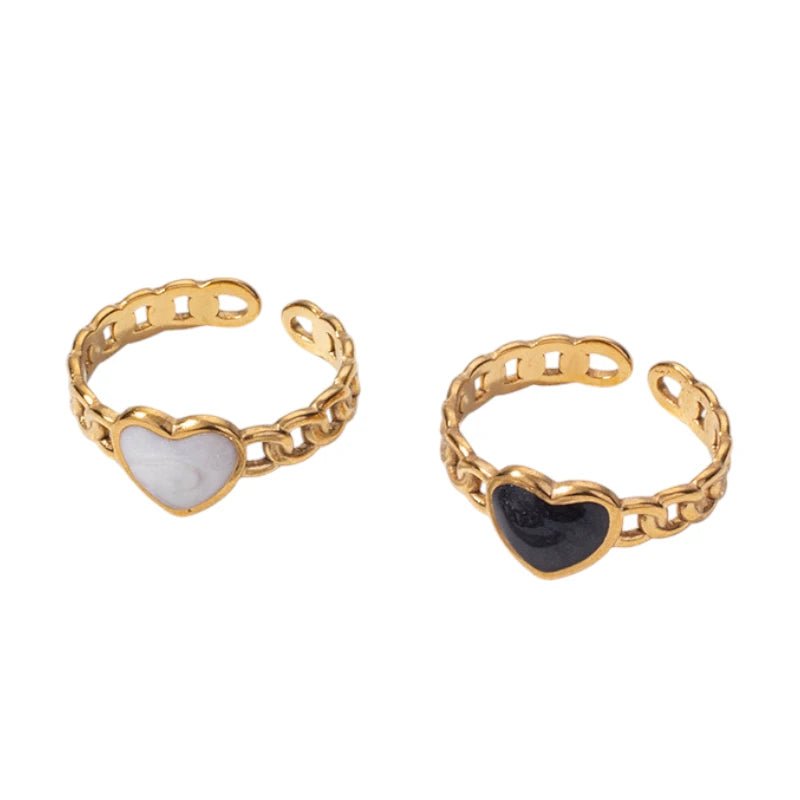 Verstelbare RVS Ring met Emaille Hartje - Goudkleur (8 mm) - Wit -