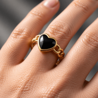 Verstelbare RVS Ring met Emaille Hartje - Goudkleur (8 mm) - Wit -