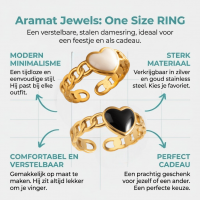 Verstelbare RVS Ring met Emaille Hartje - Goudkleur (8 mm) - Wit -