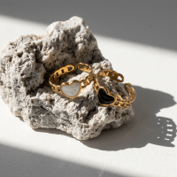 Verstelbare RVS Ring met Emaille Hartje - Goudkleur (8 mm) - Wit -