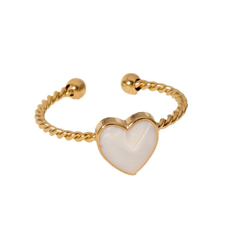 Verstelbare RVS Ring met Emaille Hartje - Goudkleur (8,5 mm) - Wit -
