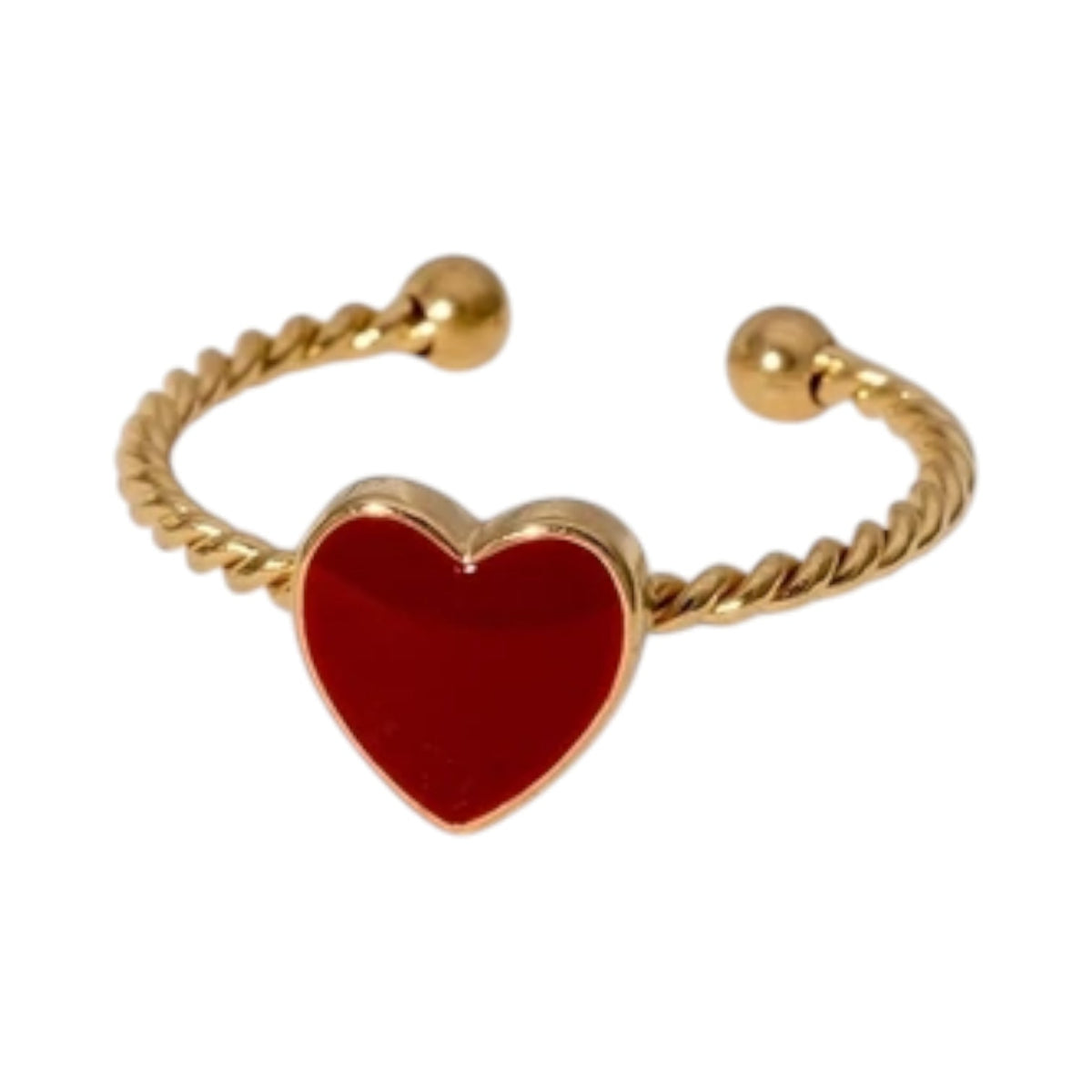 Verstelbare RVS Ring met Emaille Hartje - Goudkleur (8,5 mm) - Rood -