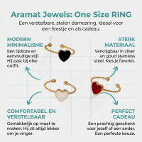 Verstelbare RVS Ring met Emaille Hartje - Goudkleur (8,5 mm) - Rood -