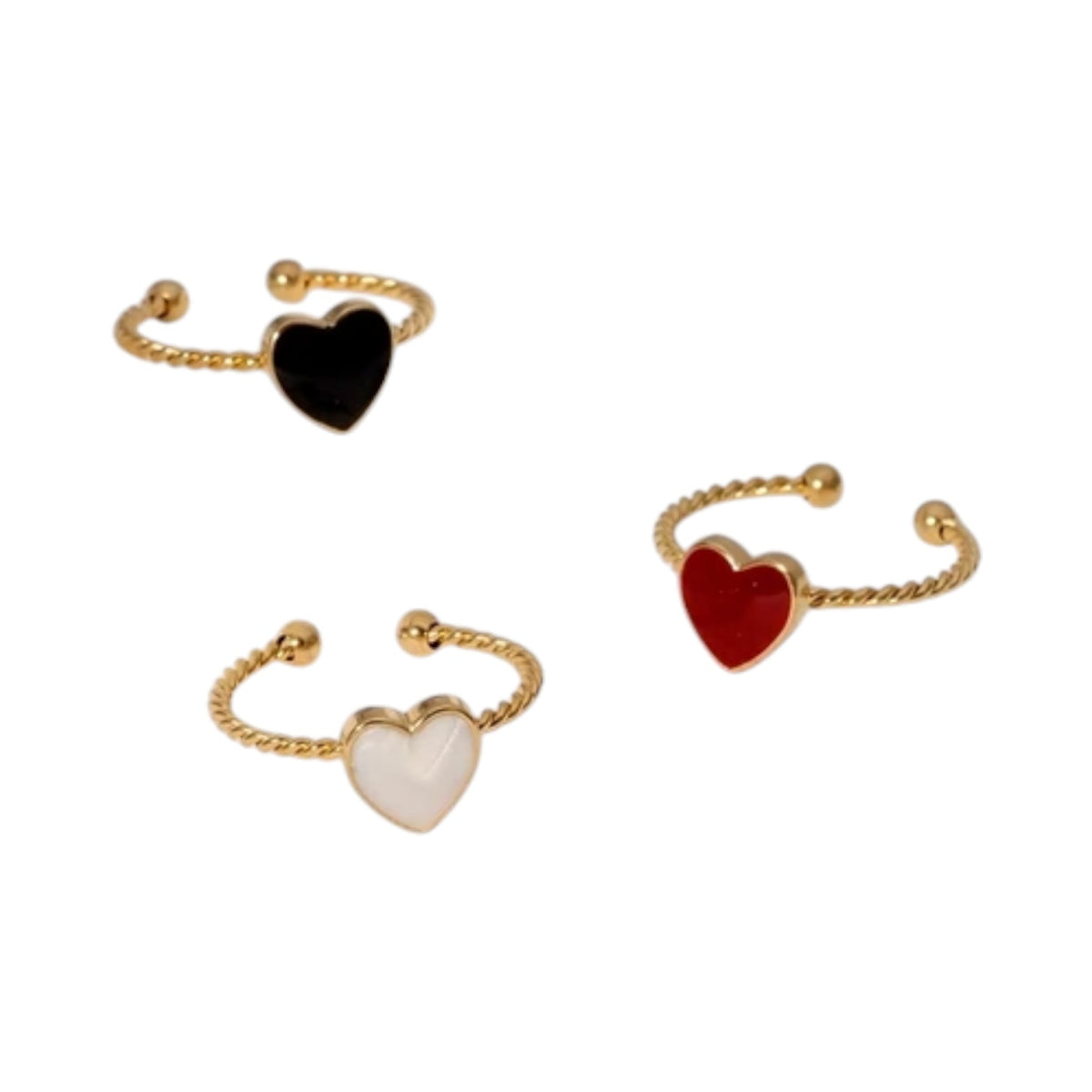 Verstelbare RVS Ring met Emaille Hartje - Goudkleur (8,5 mm) - Rood -