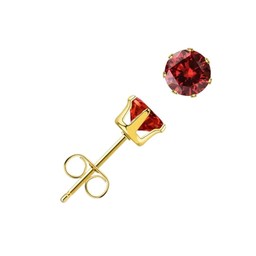 Goudkleurige RVS Oorstekers met Rode Zirkonia - 4mm -