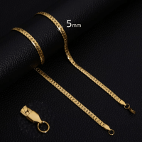 Platte gourmet ketting met bewerkte rand 5mm goudkleurig staal - 55cm - Unisex
