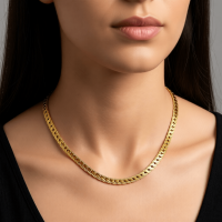 Platte Gourmet Ketting met bewerkte rand 8mm Goudkleurig Staal - 55cm - Unisex
