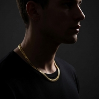 Platte Gourmet Ketting met bewerkte rand 8mm Goudkleurig Staal - 55cm - Unisex