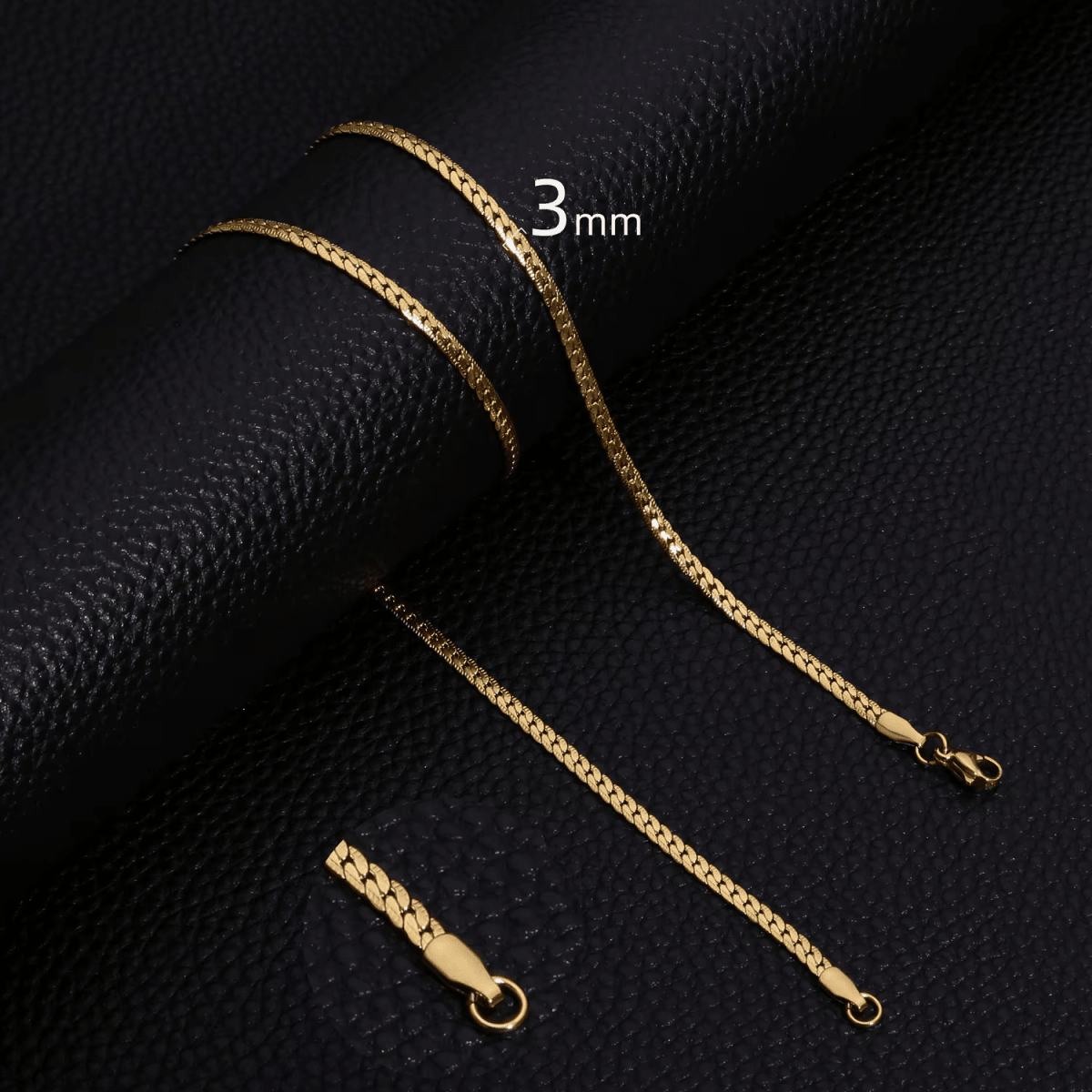 Platte Gourmet Ketting met bewerkte rand 3mm Goudkleurig Staal - 60cm - Unisex