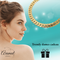 Platte Gourmet Ketting met bewerkte rand 3mm Goudkleurig Staal - 60cm - Unisex