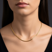 Platte Gourmet Ketting met bewerkte rand 3mm Goudkleurig Staal - 55cm - Unisex
