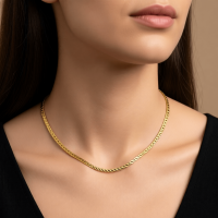 Platte Gourmet Ketting met bewerkte rand 4mm Goudkleurig Staal - 55cm - Unisex