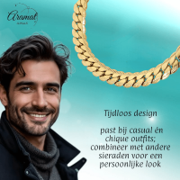 Platte Gourmet Ketting met bewerkte rand 4mm Goudkleurig Staal - 60cm - Unisex