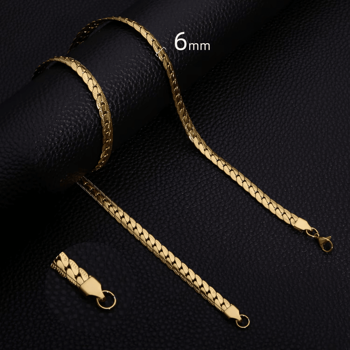 Platte Gourmet Ketting met bewerkte rand 6mm Goudkleurig Staal - 55cm - Unisex